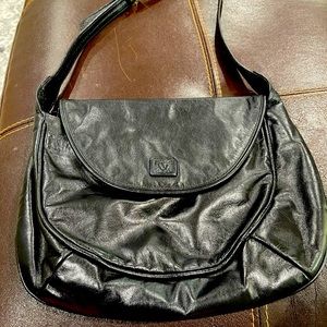 Anne Klein black leather shoulder bag